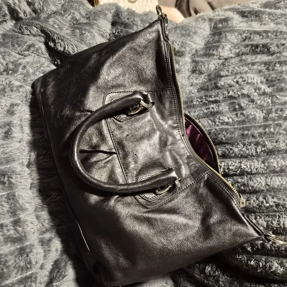 Coach Ashley Black Pebbled Leather Satchel Bag | Purple Lining | F15445 - Picture 6 of 11